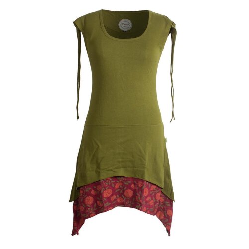 Vishes Ärmelloses Lagenlook Elfen Zipfelkleid aus Baumwolle olive 48