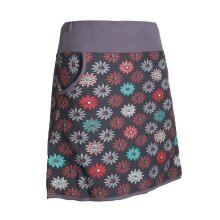 Vishes Damen Baumwoll-Rock mit 70er Jahre Retro Blumen bedruckt und Taschen schwarz 36