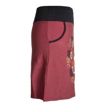 Vishes Damen Baumwoll-Rock mit großer Mandala-Blume hand-bedruckt und bestickt dunkelrot 34