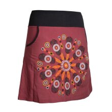Vishes Damen Baumwoll-Rock mit großer Mandala-Blume hand-bedruckt und bestickt dunkelrot 34