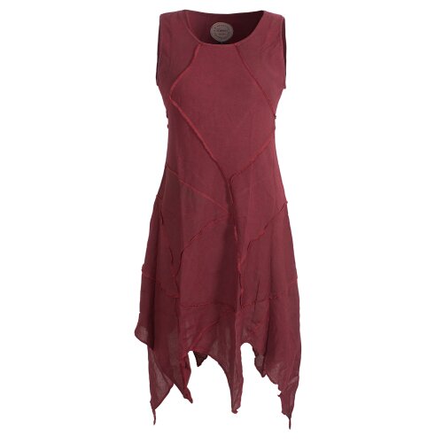 Vishes armloses einfarbiges Patchwork Zipfelkleid aus handgewebter Baumwolle dunkelrot 44