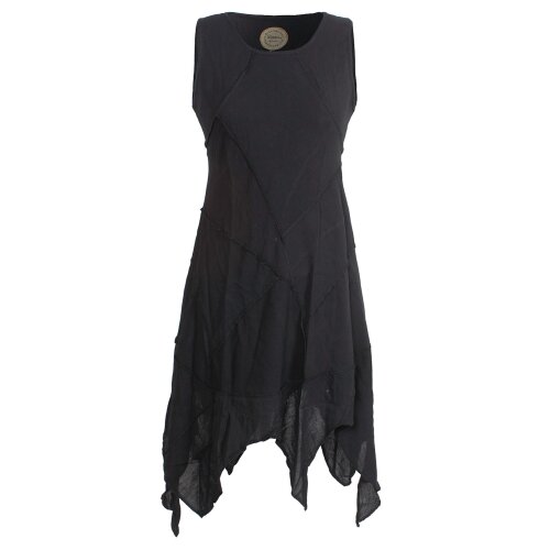 Vishes armloses einfarbiges Patchwork Zipfelkleid aus handgewebter Baumwolle schwarz 34