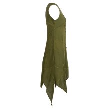 Vishes armloses einfarbiges Patchwork Zipfelkleid aus handgewebter Baumwolle olive 36