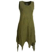 Vishes armloses einfarbiges Patchwork Zipfelkleid aus handgewebter Baumwolle olive 36
