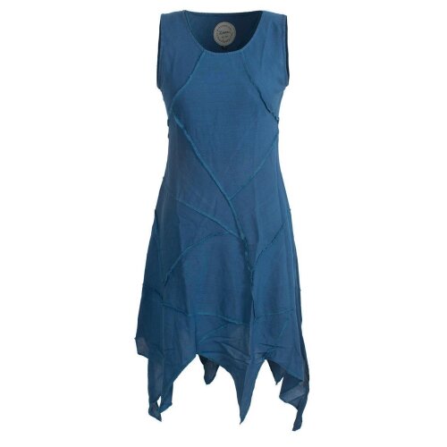 Vishes armloses einfarbiges Patchwork Zipfelkleid aus handgewebter Baumwolle türkis 42