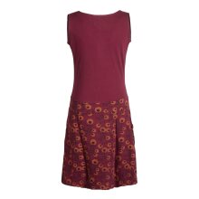 Vishes Damen Baumwoll-Kleid mit Blumen-Muster, Wasserfall-Kragen und Taschen dunkelrot 34