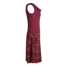 Vishes Damen Baumwoll-Kleid mit Blumen-Muster, Wasserfall-Kragen und Taschen dunkelrot 34