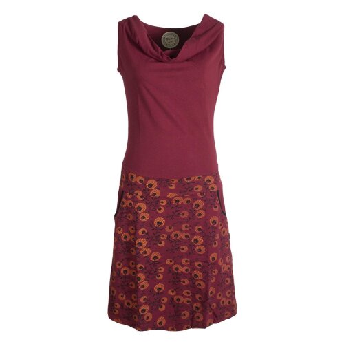 Vishes Damen Baumwoll-Kleid mit Blumen-Muster, Wasserfall-Kragen und Taschen dunkelrot 40