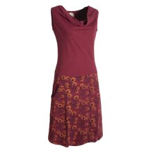 Vishes Damen Baumwoll-Kleid mit Blumen-Muster, Wasserfall-Kragen und Taschen dunkelrot 40