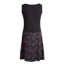 Vishes Damen Baumwoll-Kleid mit Blumen-Muster, Wasserfall-Kragen und Taschen schwarz 34