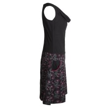 Vishes Damen Baumwoll-Kleid mit Blumen-Muster, Wasserfall-Kragen und Taschen schwarz 40