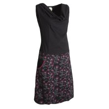 Vishes Damen Baumwoll-Kleid mit Blumen-Muster, Wasserfall-Kragen und Taschen schwarz 40