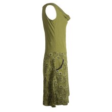 Vishes Damen Baumwoll-Kleid mit Blumen-Muster, Wasserfall-Kragen und Taschen olive 34