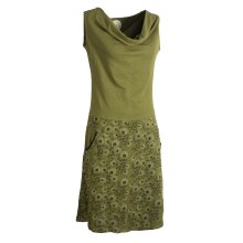 Vishes Damen Baumwoll-Kleid mit Blumen-Muster, Wasserfall-Kragen und Taschen olive 34