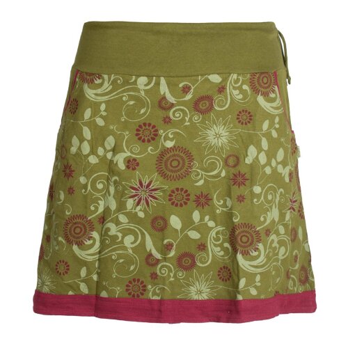 Vishes Damen Lagen-look Blumen-Rock mit farbig abgesetztem Saum olive 42