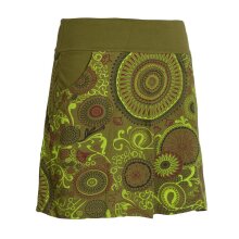 Vishes Kurzer Damen Baumwoll-Rock mit Bunt Mandalas und Blumen bedruckt olive 42