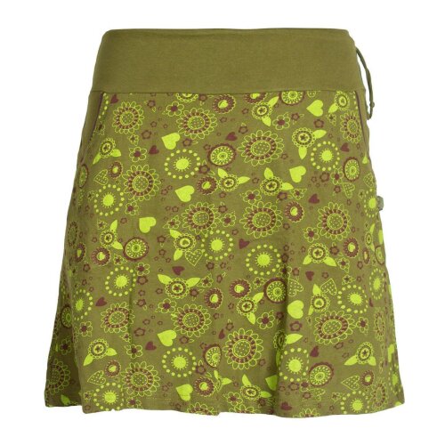 Vishes Kurzer Damen Hippie Blümchen-Rock aus Baumwolle mit Taschen olive 44-46