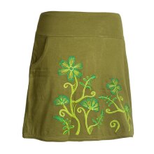 Vishes Kurzer Damen Hippie Blümchen-Rock Zwiebelmuster mit Taschen olive 38