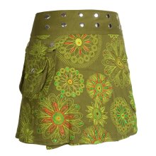 Vishes Damen Wickel-Rock Bedruckt Bestickt Blumen Mandala Druckknöpfe Gürtel-Tasche olive 40-44