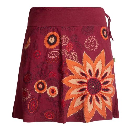 Vishes Kurzer Damen Baumwollrock mit Großer Gestickter Blume dunkelrot 36
