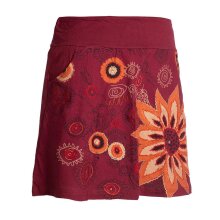 Vishes Kurzer Damen Baumwollrock mit Großer Gestickter Blume dunkelrot 40
