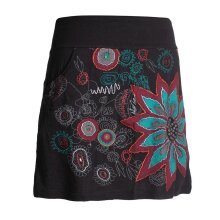 Vishes Kurzer Damen Baumwollrock mit Großer Gestickter Blume schwarz 44