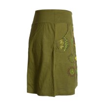 Vishes Kurzer Damen Baumwollrock mit Großer Gestickter Blume olive 40