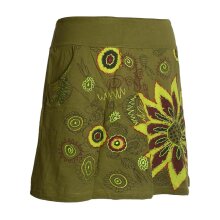Vishes Kurzer Damen Baumwollrock mit Großer Gestickter Blume olive 40
