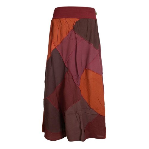 Vishes Langer Weiter Damen Patchwork-Rock - Handgewebte Baumwolle - Leinen-Optik dunkelrot 36