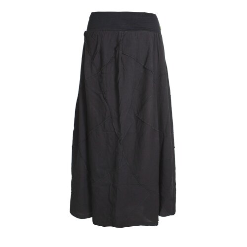 Vishes Langer Weiter Damen Patchwork-Rock - Handgewebte Baumwolle - Leinen-Optik schwarz 40