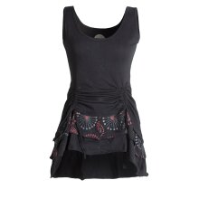 Vishes - Damen Lagen-Look Jersey-Tunika Shirt aus Baumwolle zum Raffen schwarz 48