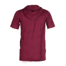 Vishes Herren Eco Kurzarm Hoodie Patchwork Kapuzen-Shirt T-Shirt Bio-Baumwolle dunkelrot 48