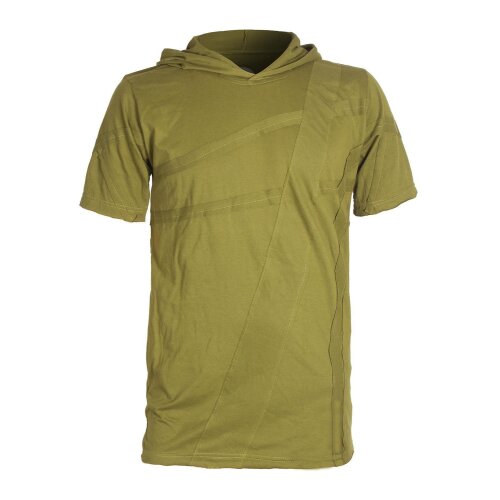 Vishes Herren Eco Kurzarm Hoodie Patchwork Kapuzen-Shirt T-Shirt Bio-Baumwolle olive 48