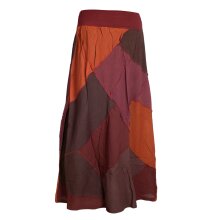 Vishes Langer Weiter Damen Patchwork-Rock - Handgewebte Baumwolle - Leinen-Optik dunkelrot 46
