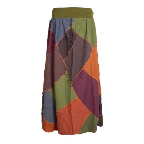 Vishes Langer Weiter Damen Patchwork-Rock - Handgewebte Baumwolle - Leinen-Optik bunt 32