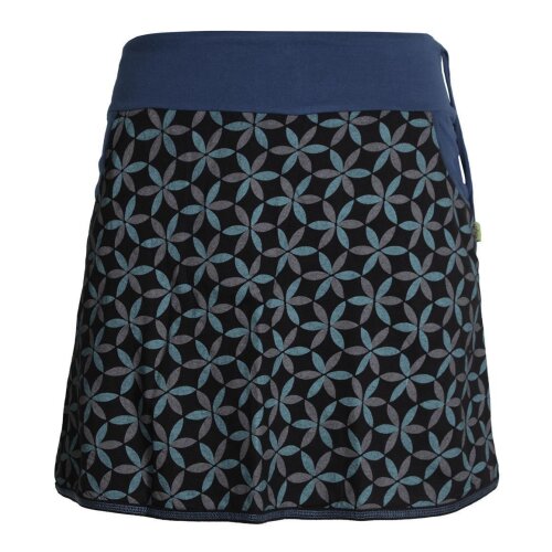 Vishes Kurzer Damen Baumwoll-Rock mit Facetten bzw Blumen Bedruckt mit Taschen schwarz 48