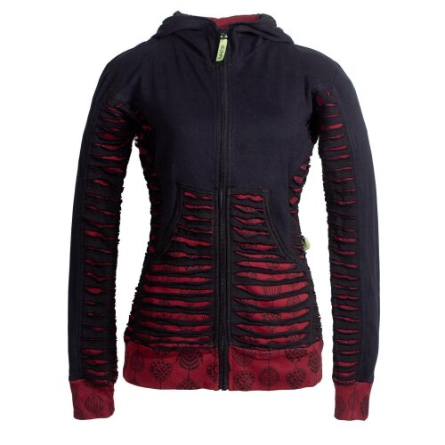 Vishes - Bedruckte Damen Hoodie Kapuzenjacke Kangurutasche mit Cutwork Gestreift schwarz 46