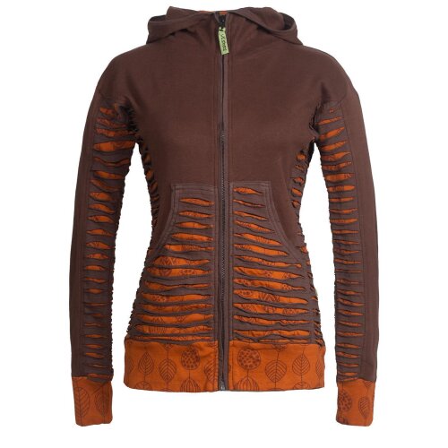 Vishes - Bedruckte Damen Hoodie Kapuzenjacke Kangurutasche mit Cutwork Gestreift braun 42