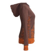 Vishes - Bedruckte Damen Hoodie Kapuzenjacke Kangurutasche mit Cutwork Gestreift braun 42