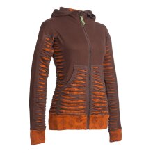 Vishes - Bedruckte Damen Hoodie Kapuzenjacke Kangurutasche mit Cutwork Gestreift braun 42