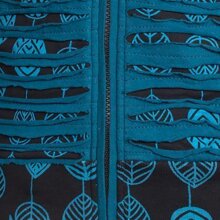 Vishes - Bedruckte Damen Hoodie Kapuzenjacke Kangurutasche mit Cutwork Gestreift türkis 50