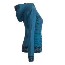 Vishes - Bedruckte Damen Hoodie Kapuzenjacke Kangurutasche mit Cutwork Gestreift türkis 50