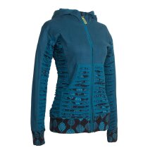 Vishes - Bedruckte Damen Hoodie Kapuzenjacke Kangurutasche mit Cutwork Gestreift türkis 50