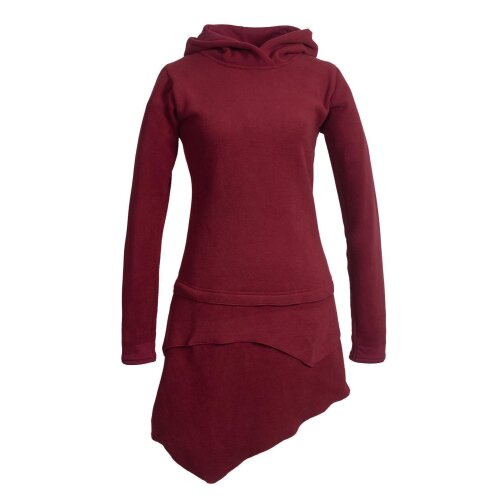 Vishes Asymmetrisches Langarm Winter-Kleid Kapuzen-Kleid Hoodie aus Recycling Fleece  dunkelrot 34