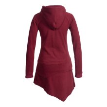 Vishes Asymmetrisches Langarm Winter-Kleid Kapuzen-Kleid Hoodie aus Recycling Fleece  dunkelrot 34