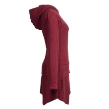 Vishes Asymmetrisches Langarm Winter-Kleid Kapuzen-Kleid Hoodie aus Recycling Fleece  dunkelrot 34