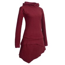 Vishes Asymmetrisches Langarm Winter-Kleid Kapuzen-Kleid Hoodie aus Recycling Fleece  dunkelrot 34