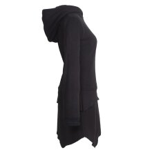 Vishes Asymmetrisches Langarm Winter-Kleid Kapuzen-Kleid Hoodie aus Recycling Fleece  schwarz 36-38