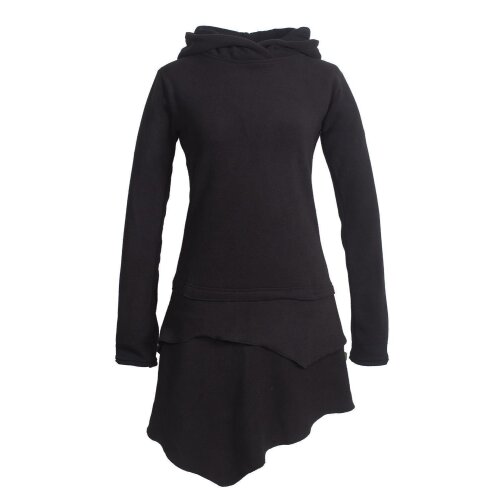 Vishes Asymmetrisches Langarm Winter-Kleid Kapuzen-Kleid Hoodie aus Recycling Fleece schwarz 44