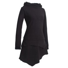 Vishes Asymmetrisches Langarm Winter-Kleid Kapuzen-Kleid Hoodie aus Recycling Fleece  schwarz 46
